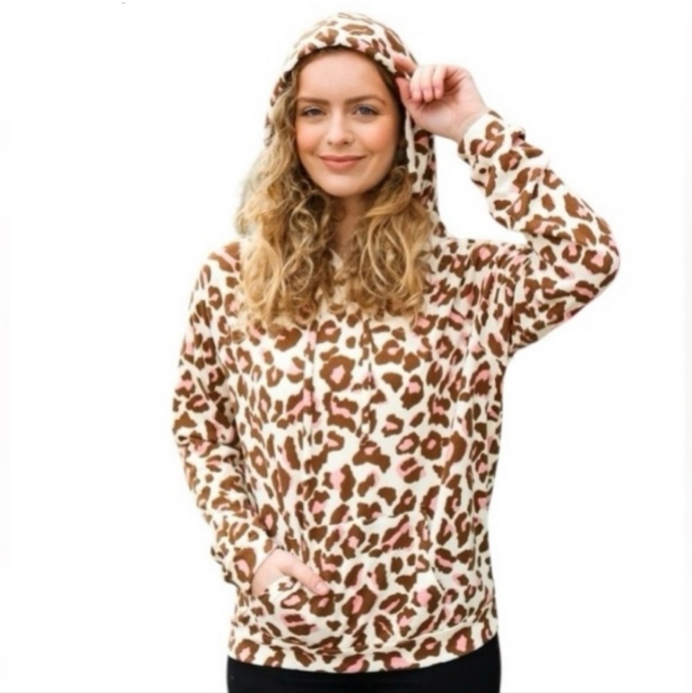 Red lolly women's animal print cream,pink & brown light weight hooded sweatshirt
